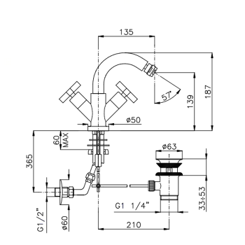 Смеситель для биде Nicolazzi Mac Kinley 05 на 1 отв MCKINLEY05 2237CR29