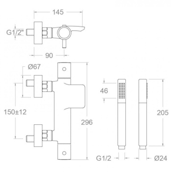 Смеситель термостатический Ramonsoler Odisea для ванны (каскад) с душевым комплектом золото 393901DOC