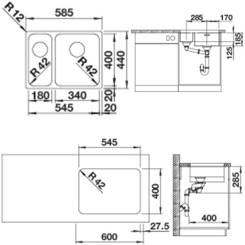 Кухонная мойка Blanco Solis 340/180-U 526129 чаша слева