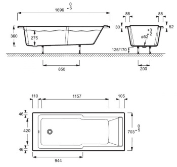 Акриловая ванна Jacob Delafon Odeon Up 170x70 E6D024-00