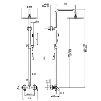 Душевая стойка Fima Carlo Frattini Colonne Doccia верхний душ 25, со смесителем, держателем и ручным душем, золото F3805/2OR
