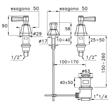 Смеситель для биде Stella Eccelsa Leve на 3 отверстия 3600, без излива, с донным клапаном, золото 24К EL 00200 AU00