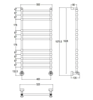 Полотенцесушитель водяной Margaroli Sole 464TS4711CG 107X52.5 хром/золото