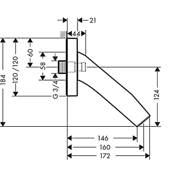Axor Starck Organic, Излив для ванны, вынос 160 мм, расход воды 25 л/мин, цвет: хром 12417000
