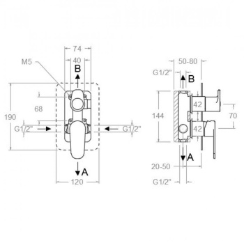 Смеситель для душа Ramonsoler Alexia встраиваемый на 2 выхода графит 361502SGR