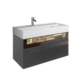 Burgbad Yumo База с умыв с 1 отв. 1015х470х480 мм. 2 выдв ящика, аллюм рамка,вставка из дымч стекла,
