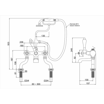 Смеситель для ванны Burlington T8-QT BLA хром/черный