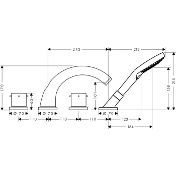 Axor Starck Смеситель для ванны, на 4 отв., с ручным душем, цвет: шлифованная медь 10451950