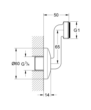 Эксцентрик s-образный 3/4 дюйма x 1 дюйм GROHE, регулируемый 65 мм 12482000