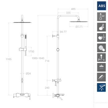 Душевая система Ramonsoler Drako термостатическая с изливом и с регулировкой высоты 335602RPK225