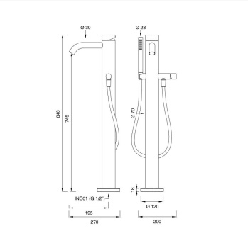 Смеситель для ванны CЕА Design Milo360 MIL 99 W S сталь