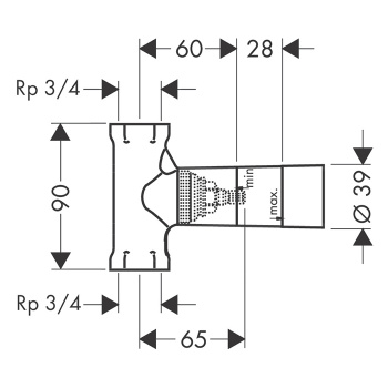 Скрытая часть запорного вентиля Axor шпиндельная, скрытый монтаж 3/4, расход воды 130 л/мин 15970180