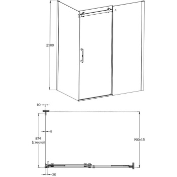 Душевая боковая панель CRISTALLO Kerama Marazzi 90х210, матовый черный CT.90.FP.BLK.M