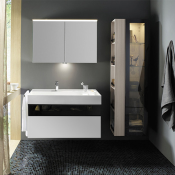 Burgbad Yumo База 101.5х64х47см.с умыв из мин литья с 1 отв под смес,2 выдв ящика с ручкой  Мокка G0179.верхн ящик из дымч стекла, подвесная, цвет: белый глянц. SFKL102 F3193 G0179 C0001*1