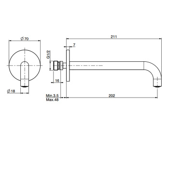 Излив настенного монтажа Fima Carlo Frattini Spillo Steel длина 200, INOX F2944INOX