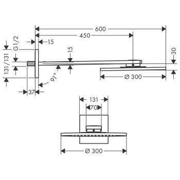 Axor ShowerSolution Верхний душ, &Oslash; 30см., 1jet, с держателем 45см, настенный монтаж, цвет: по