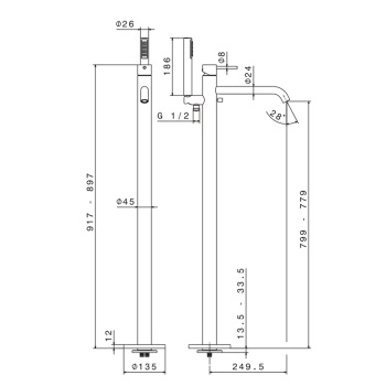 Смеситель для ванны напольный Newform Xt излив 243, в комплекте руч. душ, шланг, без встраиваемой части, для 27819, хром 4278E.21.018