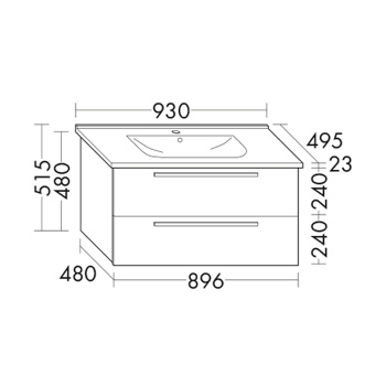 Burgbad Essento База подвесная с керам. умыв.93х49.5х51.5см. 2 выдв ящика, вкл сифон, с 1 отв для смес. цвет: серый высоглянц F1759,без ручек, с зеркальным шкафом  SEEX094K0427