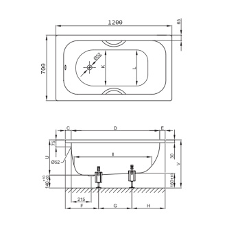 Стальная ванна Bette Labette 120x70 1200-000 PLUS