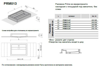 Раковина Brenta Prime 97х45 см из керамогранита накладная PRM013.97