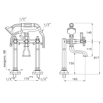 Напольный смеситель для ванны Stella Eccelsa 3274CL306FB с ручным душем, золото 24К EC 02211 AU00
