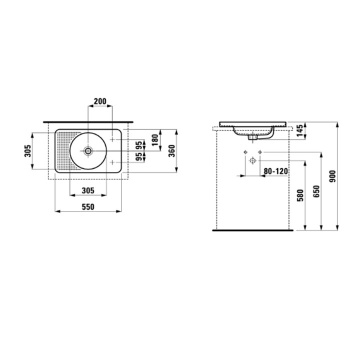 Laufen VAL Раковина 550х360х115мм, встрав. Сверху с 1 отв. под смеситель справа, цвет: белый