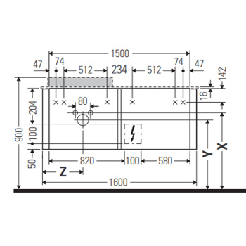 Duravit Happy D.2 Plus Столешница 16x1300x550мм для тумбы #HP4934, HP4944, HP4954, HP4963, HP4973 с вырезом под 1 раковину SX, цвет: graphite supermat