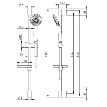 Душевая штанга с ручным душем Fima Carlo Frattini Wellness шлангом 1500 и мыльницей, чёрный матовый F2679NS