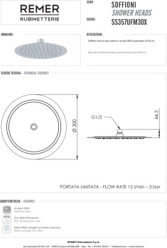 Верхний душ Remer с шарнирным соединением Ø 30см INOX SS357UFM30X