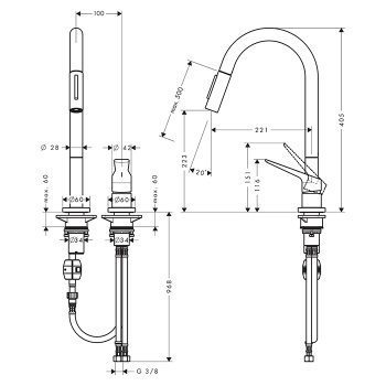 Axor Citterio Смеситель для кухни Eco 240, на 2 отв., с вытяжным изилвом, цвет: сталь 34824800