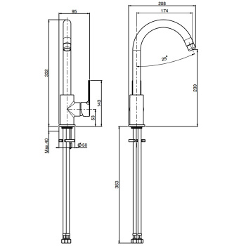 Смеситель для кухни Fima Carlo Frattini Kitchen на 1 отверстие, Mast, чёрный матовый F3137/3NS