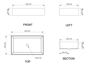 Раковина накладная 60х355 см GSG Ceramic Design Box BXLA60000 белый глянцевый
