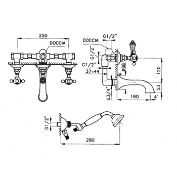 Смеситель для душевой стойки Nicolazzi El Capitan с изливом, с переключателем, хром 1400CR69