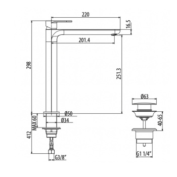 Смеситель для раковины высокий Gattoni H2omix7000 298 7007070NO черный