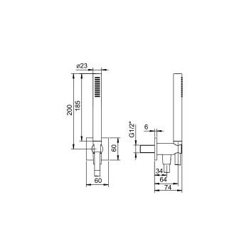 Душевой набор Fantini Ak/25 вывод воды 1/2", шланг 150 см, ручная лейка FIT, держатель для лейки, Matt Gun Metal PVD 86 P5 8116