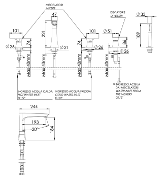 Смеситель для ванны Daniel Diva DV4491DP золото брашированное