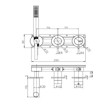 Встраиваемый смеситель для душа Bossini Nobu с перекл.на 2 вых. душ. набор Zen-Inox с гибким шлангом Cromolux 150 см.Mat brushed S.S.