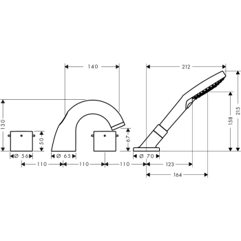 Axor Starck Смеситель на борт ванны, на 4 отв., с ручным душем, цвет: шлифованная медь 10444950