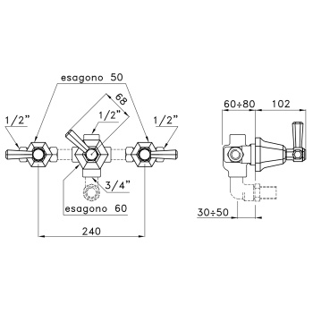 Встраиваемый смеситель для ванны Stella Eccelsa Leve 3254 с переключателем, золото 24К EL 01301 AU00