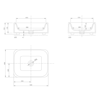 Раковина накладная Knief Shine 50х40х15 без перелива, без отв под смеситель с LED подсветкой, белый матовый 0600-043-01bi matt