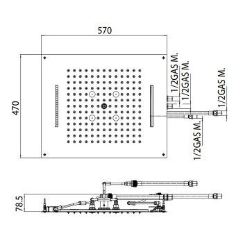 BOSSINI DREAM/3 Верхний душ 570x470 мм, 3 режима (дождь, каскад, туман) с 4 LED RGB, блок питания/уп