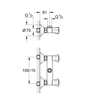 Смеситель для душа GROHE Costa L с выходом для шланга сверху, хром 26009001