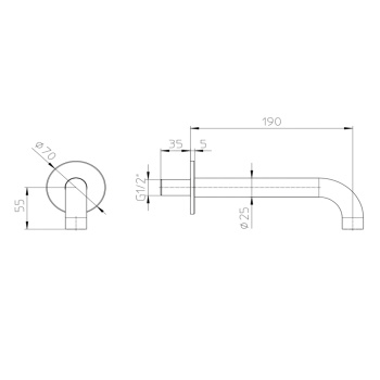 Настенный излив для ванны Bossini Nobu 25 мм. соединение 1/2&rdquo;M.190 мм. цвет Mat brushed S.S.