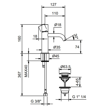 Смесители для раковины Fantini Nostromo Small 50 13 G904F черный