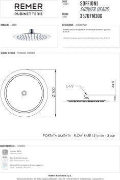 Верхний душ Remer с шарнирным соединением Ø 30см сталь 357UFM30X
