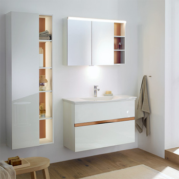 Burgbad Orell База подвесная с умыв.из мин. литья 93х44х64см.2 выдв ящика, вкл сифон, 1 отв под смеситель,  с зеркальным шкафом, цвет: белый высокогл SPFQ090LK0161T0010