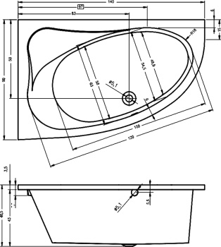 Акриловая ванна Riho 140x90 BA6500500000000 (B019001005)