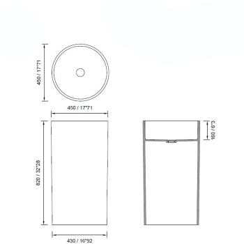 Раковина Moma Circular Tower 450 отдельностоящая, слив в пол, с донным клапаном, белый матовый CRL0503.MWS