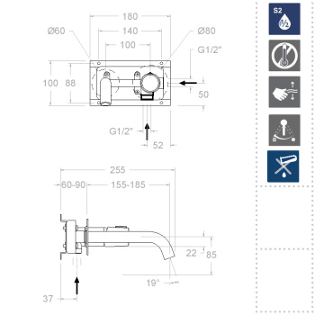 Смеситель для раковины Ramonsoler Tzar встраиваемый 342101