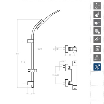 Смеситель термостатический Ramonsoler Alexia для душа с душевым комплектом и штангой 3695MS
